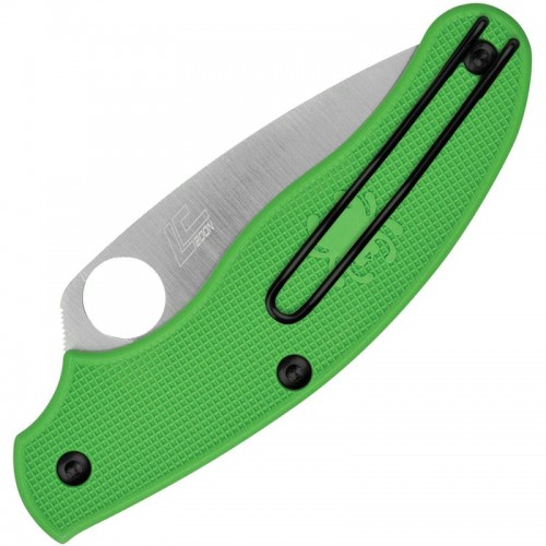 Spyderco UK Penknife Salt Green SLIPIT Folding Knife - 3" LC200N Leaf Plain Blade Green FRN Handle