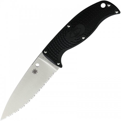 Spyderco Enuff 2 Fixed Blade Knife - 3.93" VG10 Leaf Shaped Serrated Blade Black Handle