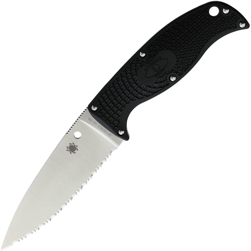 Spyderco Enuff 2 Fixed Blade Knife - 3.93" VG10 Leaf Shaped Serrated Blade Black Handle