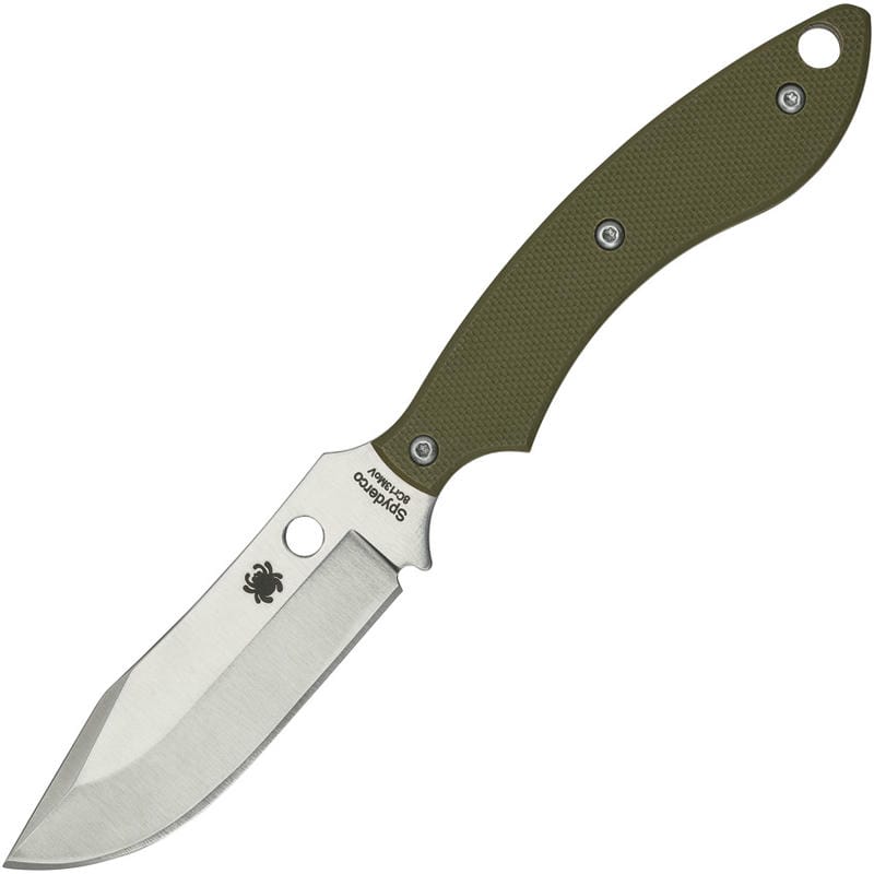 Spyderco Sjoerd Stok Bowie Knife - 2.95" Satin Plain Blade OD Green G10 Handle