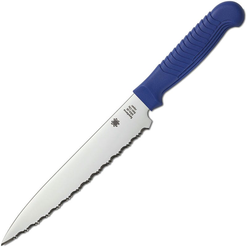 Spyderco Kitchen Utility Knife - 6.5" Serrated Blade Blue Handle