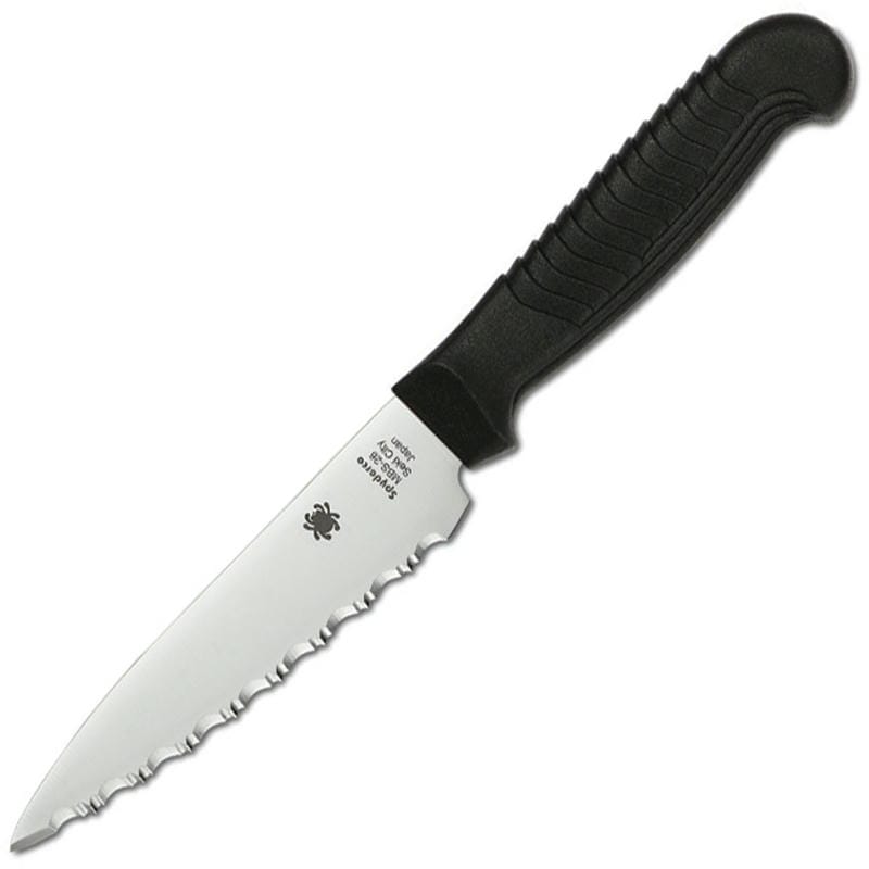 Spyderco Kitchen Utility Knife - 4.5" Serrated Blade Black Polypropylene Handle