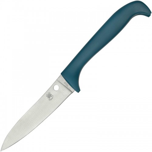 Spyderco Counter Critter Kitchen Knife - 3.95" 7Cr17 Plain Blade Blue Plastic Handle