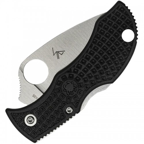 Spyderco Manbug Folding Knife - 1.9" VG10 Satin Leaf Shaped Plain Blade, Black FRN Handle