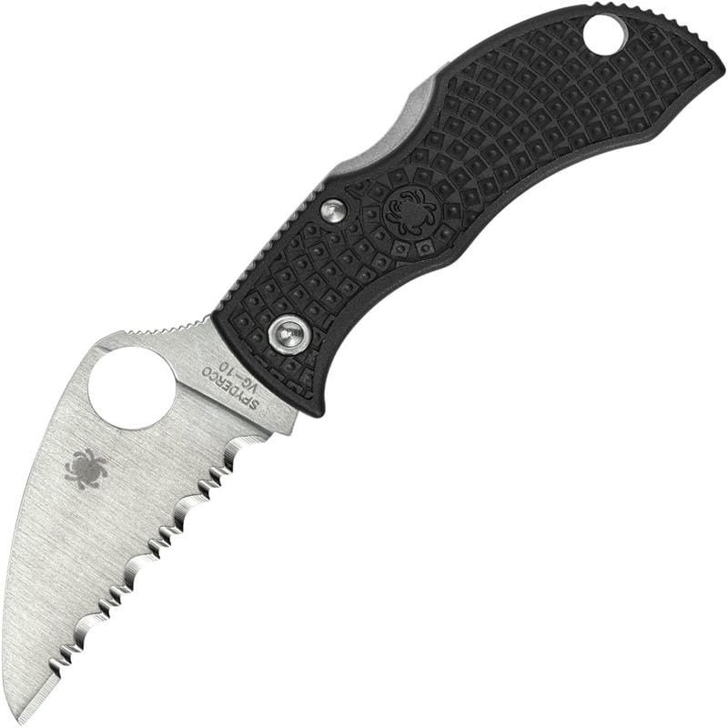 Spyderco MBKWS Manbug Folding Knife - 1.97" Satin Wharncliffe Serrated Blade, Black Handles