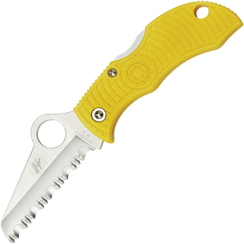 Spyderco MYLS Manbug Salt Lightweight Folding Knife - 1.9" H1 Serrated Blade Yellow Handle