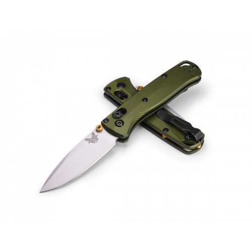 Benchmade 533SL-10 Mini Bugout Folding Knife - 2.82" S90V Silver Cerakote Plain Blade Woodland Green Aluminum Handle