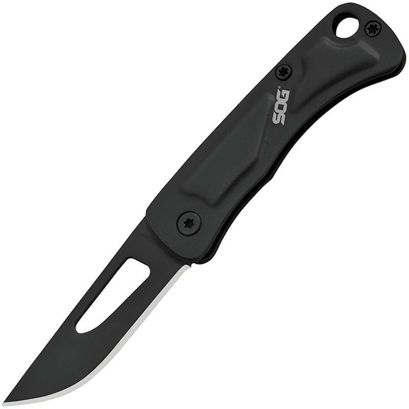 SOG Centi I UK EDC Folding Knife - 1.4" Black Oxide Blade, Black Stainless Steel Handles