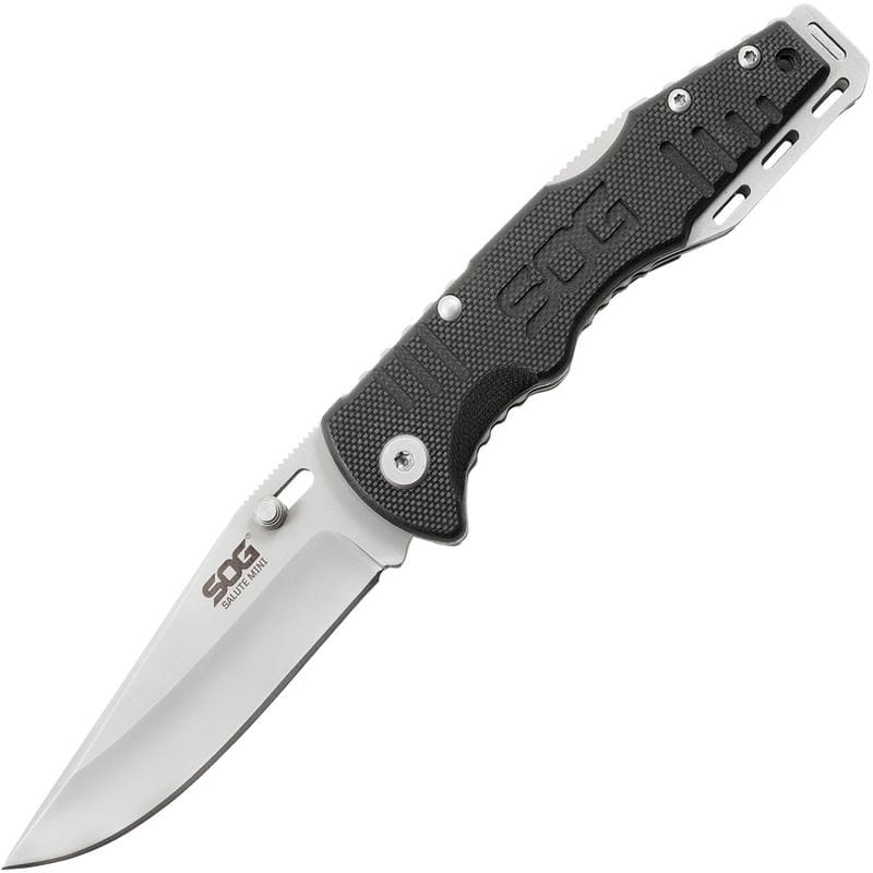 SOG Salute Mini Folding Knife - 3.1" Bead Blast Plain CP Blade, G10 Handle