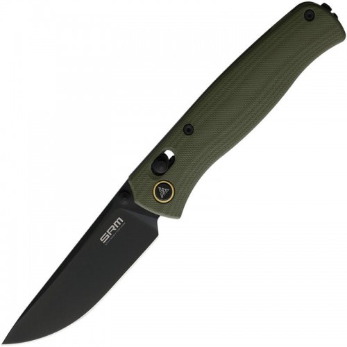 SRM Knives 255L-GP Ambi-Lock Folding Knife - 3.2" 10Cr15CoMoV Black PVD Blade Green G10 Handle