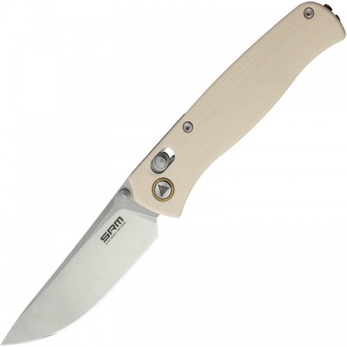 SRM Knives 255L-GT Ambi-Lock Folding Knife - 3.2" 10Cr15CoMoV Blade White G10 Handle