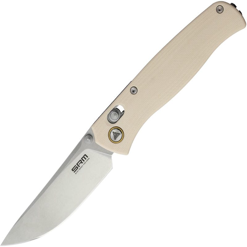 SRM Knives 255L-GT Ambi-Lock Folding Knife - 3.2" 10Cr15CoMoV Blade White G10 Handle