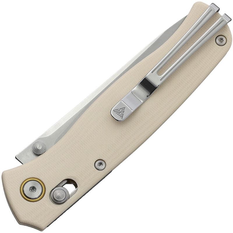 SRM Knives 255L-GT Ambi-Lock Folding Knife - 3.2" 10Cr15CoMoV Blade White G10 Handle