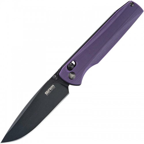 SRM Knives 258L-GN Ambi-Lock Folding Knife - 3.54" Black D2 Tool Steel Blade Purple G10 Handle