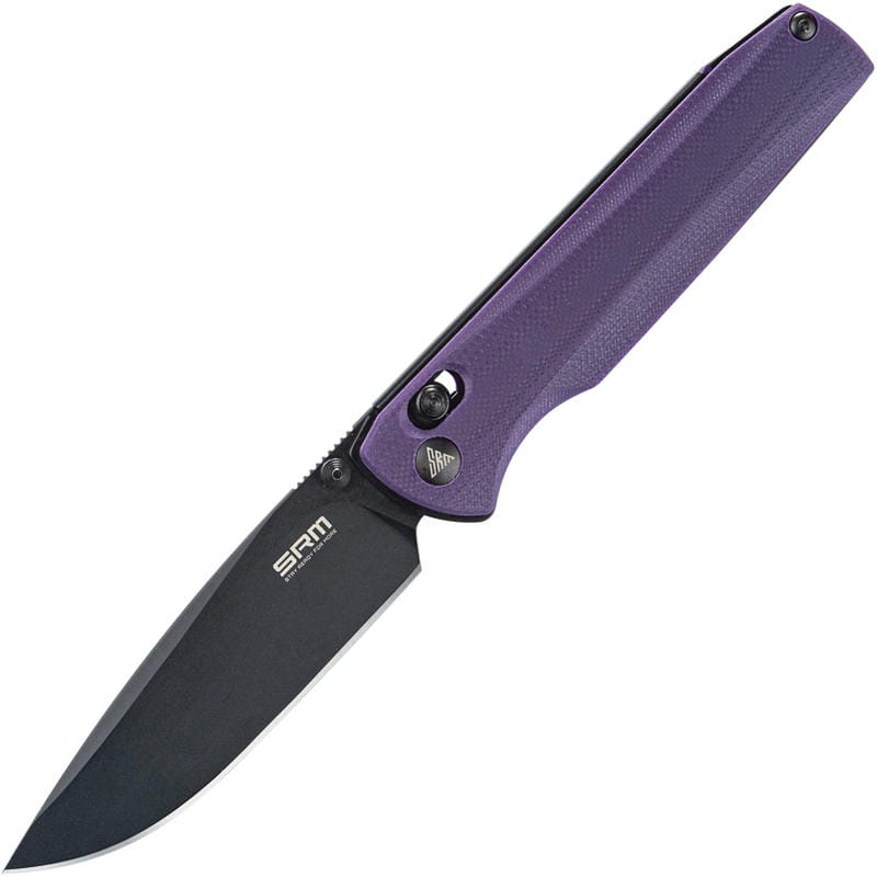 SRM Knives 258L-GN Ambi-Lock Folding Knife - 3.54" Black D2 Tool Steel Blade Purple G10 Handle