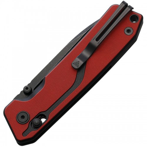 SRM Knives 7228L-GV Large Rubik Folding Knife - 3.62" Black VG-10 Blade Red and Black G10 Handle Crossbar Lock