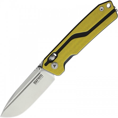 SRM Knives 7228LGW Large Rubik Folding Knife - 3.62" Black VG-10 Blade Yellow and Black G10 Handle Crossbar Lock