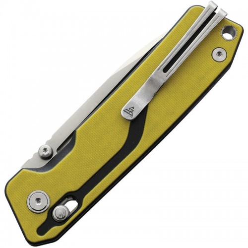 SRM Knives 7228LGW Large Rubik Folding Knife - 3.62" Black VG-10 Blade Yellow and Black G10 Handle Crossbar Lock