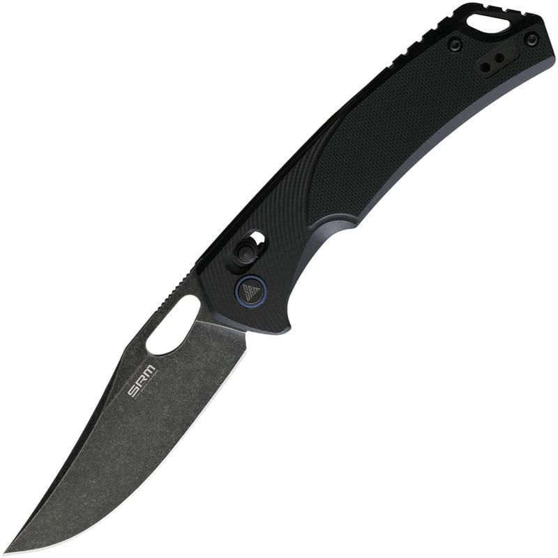 SRM Knives 9201-GB Folding Knife - 3.54" D2 Black Blade Black G10 Handle Crossbar Lock