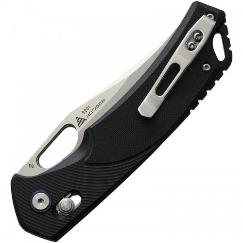 SRM Knives 9201 Folding Knife - 3.54" D2 Clip Point Blade Black G10 Handle Crossbar Lock