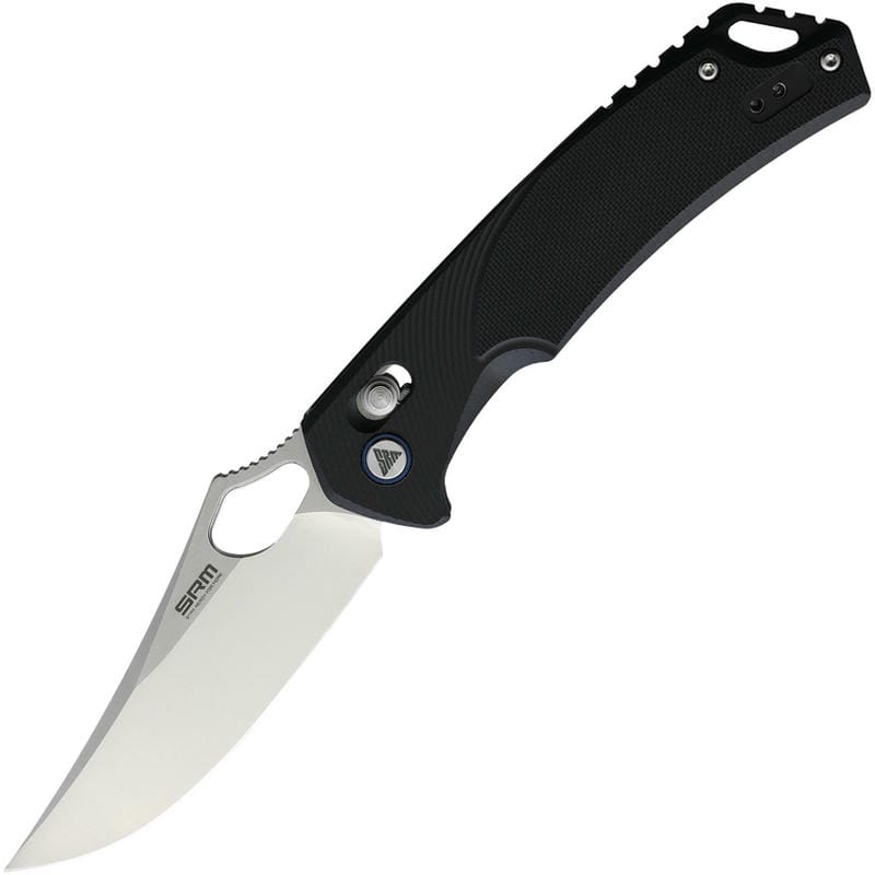 SRM Knives 9202 Folding Knife - 3.54" D2 Trailing Point Blade Black G10 Handle Crossbar Lock