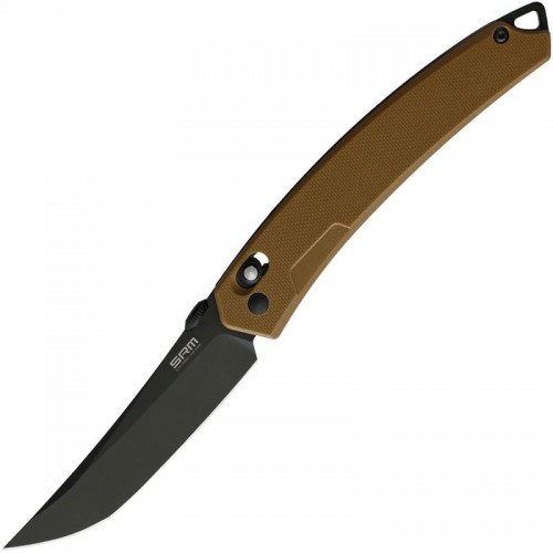 SRM Knives 9211-GW Folding Knife - 3.57" Black Tanto Blade Brown G10 Handle Crossbar Lock