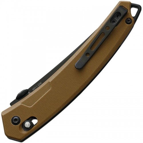 SRM Knives 9211-GW Folding Knife - 3.57" Black Tanto Blade Brown G10 Handle Crossbar Lock