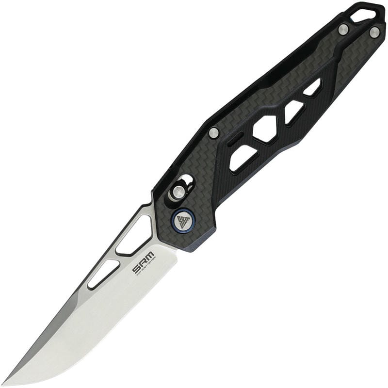 SRM Knives 9225-KB Mecha Folding Knife - 3.27" Blade Carbon Fiber and Black G10 Handle