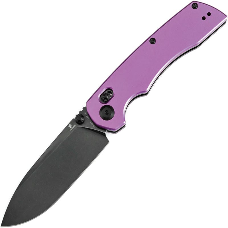 Tenable Knives Kryo Crossbar Lock Folding Knife - 3.58" 14C28N Black Stonewashed Drop Point Blade Purple Aluminum Handle