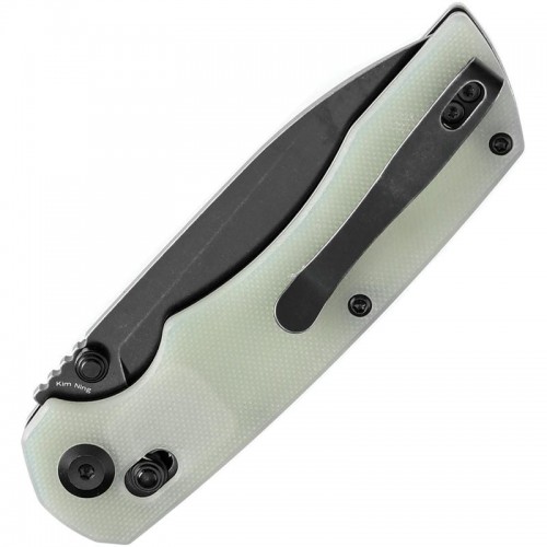 Tenable Knives Kryo Folding Knife - 3.58" 14C28N Black Stonewashed Drop Point Blade Jade G10 Handle