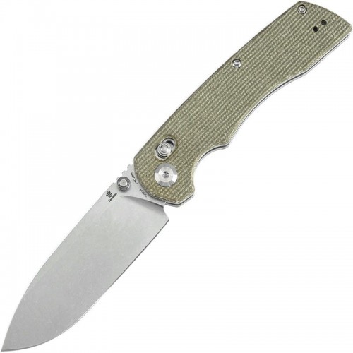 Tenable Knives Kryo Folding Knife - 3.58" 14C28N Stonewashed DP Blade Green Micarta Handle