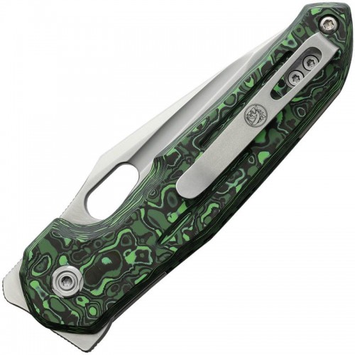Vosteed Thunderbird Trek - 2.98" M390 Satin Compound DP Blade Green Cloud CF Handle