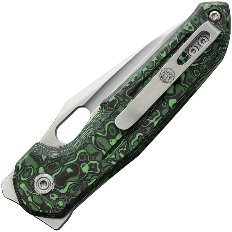 Vosteed Thunderbird Trek - 2.98" M390 Satin Compound DP Blade Green Cloud CF Handle
