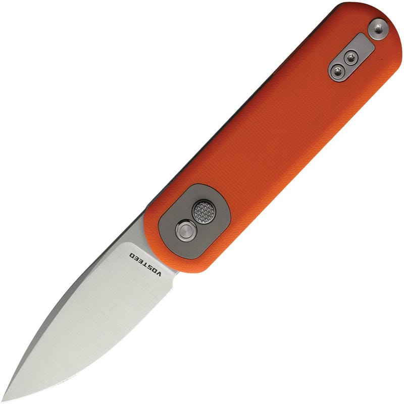 Vosteed Corgi Pup Trek Lock Knife - 2.37" 14C28N Satin DP Blade Orange G10 Handle