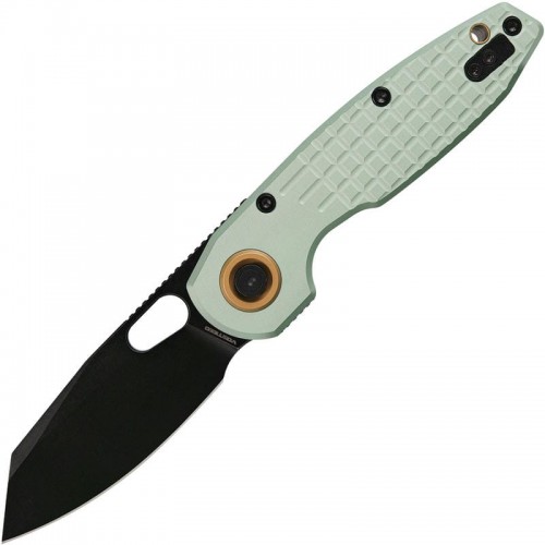 Vosteed Ankylo Folding Knife - 3.18" 154CM Black Reverse Tanto Blade Green Frag Aluminum Handle