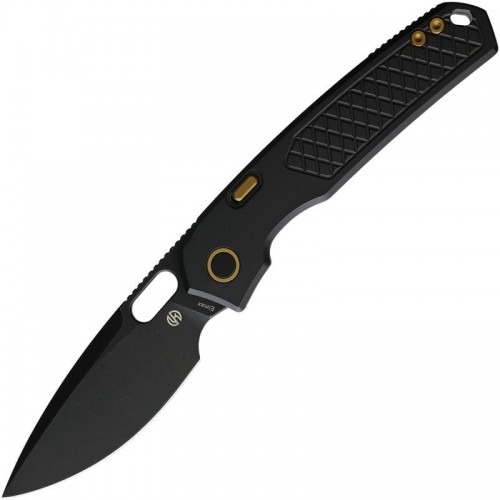 Vosteed Psyop Top Liner Lock - 3.32" Black Elmax Blade with Black Checkered Titanium Handle