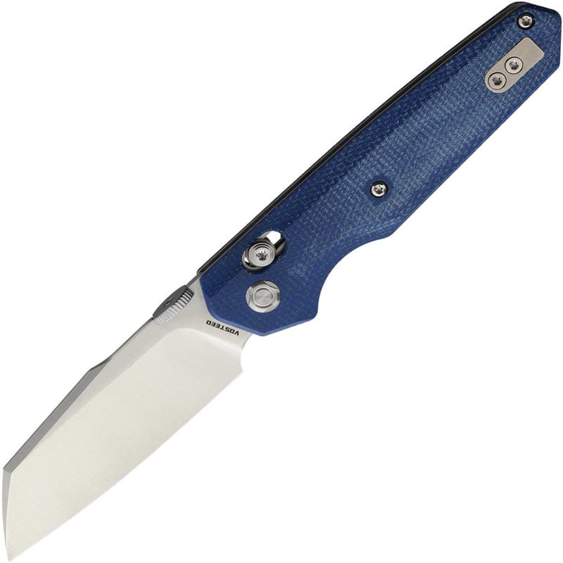 Vosteed Talarurus Folding Knife - 3.03" 14C28N Sheepsfoot Blade Blue Canvas Micarta Handle