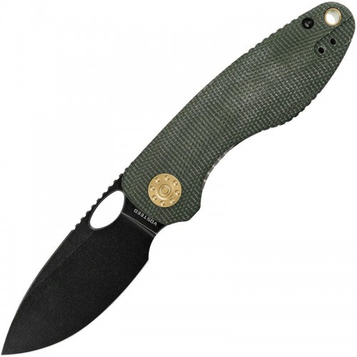 Vosteed Acorn Liner Lock Folding Knife - 2.93" 14C28N Black Stonewashed Blade Green Micarta Handle