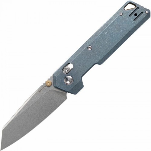 Vosteed Parallel Crossbar Lock Folding Knife - 2.9" CPM-S35VN Reverse Tanto Blade Blue Titanium