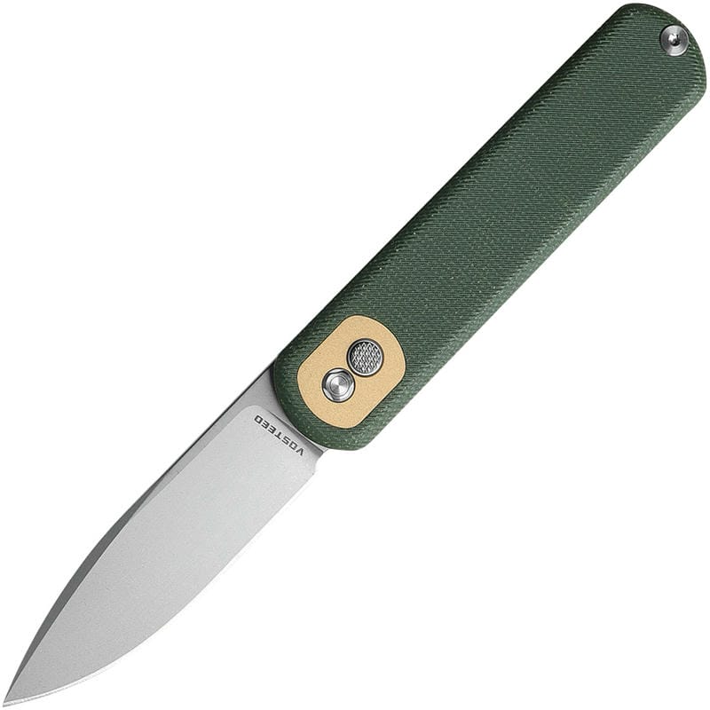 Vosteed Corgi Trek Lock Knife - 2.99" Sandvik 14C28N Stonewashed Blade Green Micarta Handle