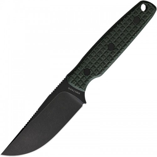 Vosteed Yue Mink Fixed Blade Knife - 3.33" Nitro-V Blade Frag Milled Green Micarta Handle