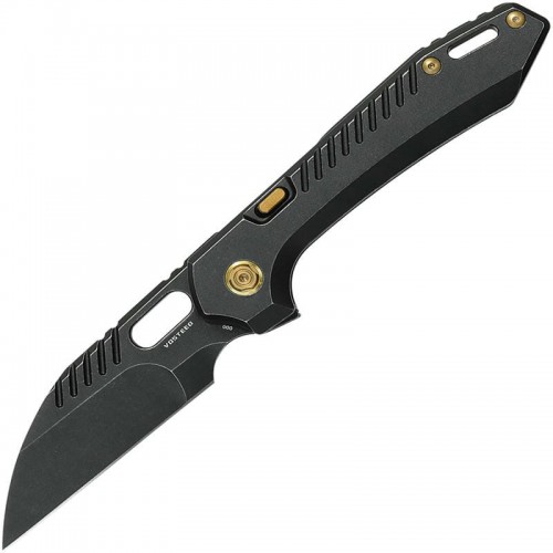Vosteed RSKAOS Top LinerLock Knife - 3.46" M390 Black Wharncliffe Blade Black Titanium Handle