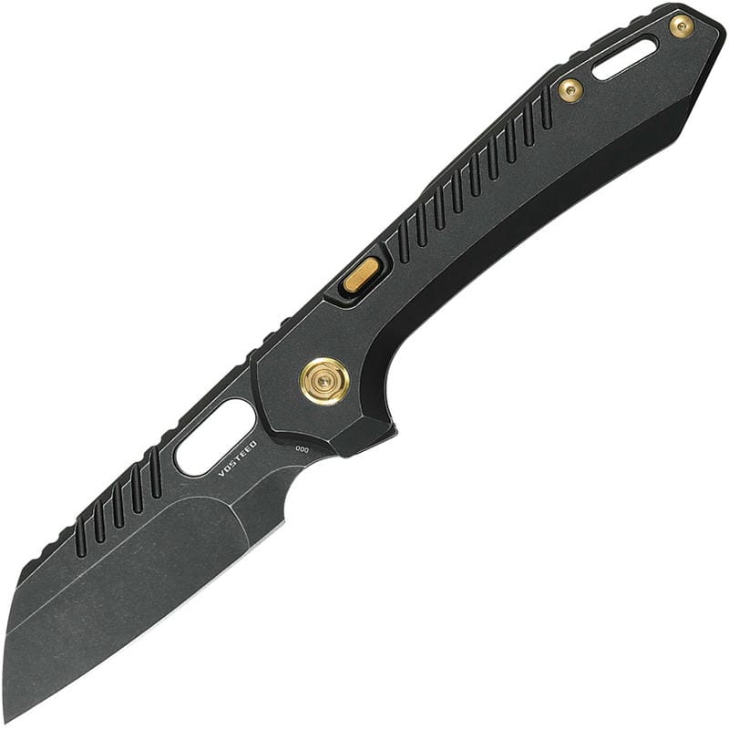 Vosteed RSKAOS Top LinerLock Knife - 3.3" M390 Black Sheepsfoot Blade Black Titanium Handle