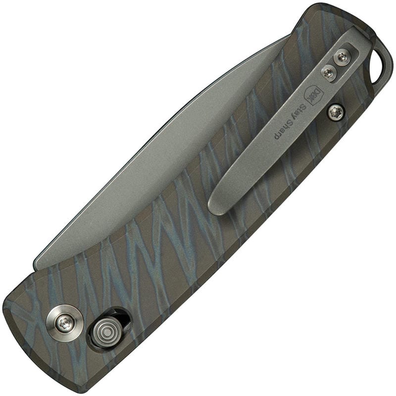 We Knife DBK Dutch Bushcraft Knives NightBlade - 2.98" CPM-20CV Grey DP Blade Tiger Stripe Flamed Titanium Handle
