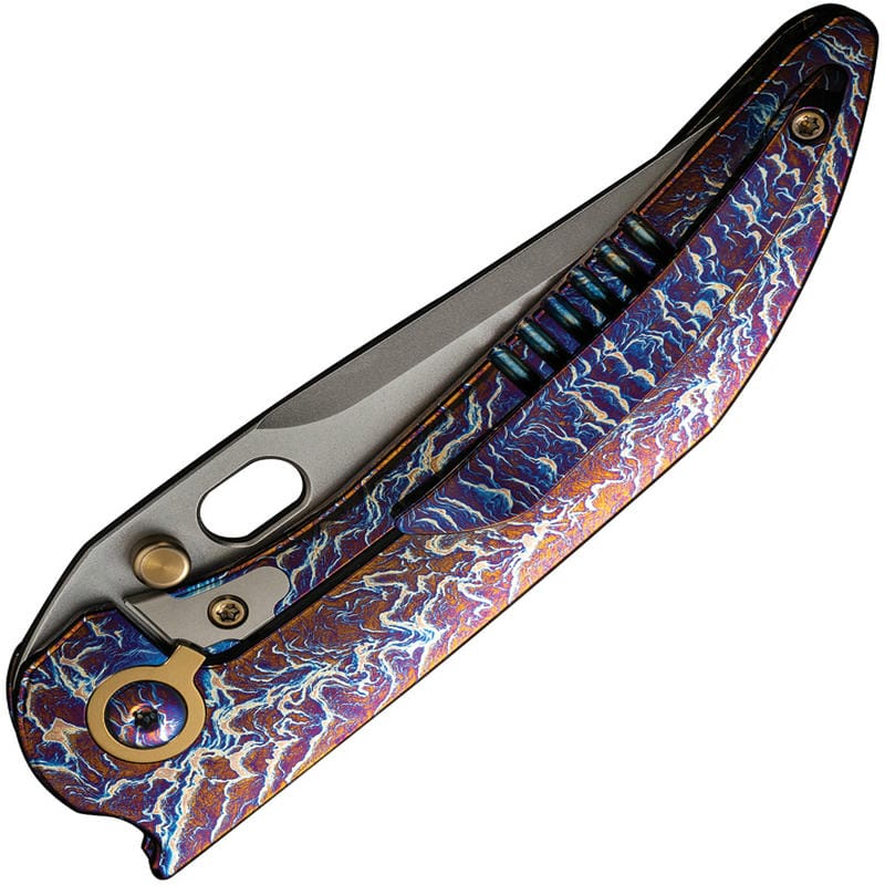 We Knife Attor Integral Frame Lock Folding Knife - 3.55" CPM-20CV Polished Bead Blasted Modified Persian Blade Flamed One-Piece Titanium Handle