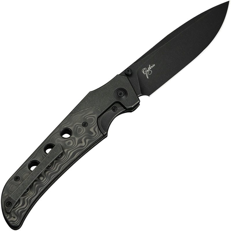 We Knife Company Guthrie Bolster Lock Knife - 3.94" CPM-20CV Black Stonewashed DP Blade Black Bolstered Titanium Handle with Rose Carbon Fiber Scales