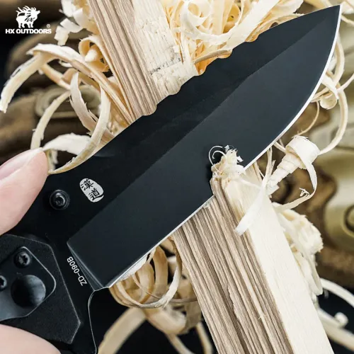 HX Outdoors Infantry Pocket Knife - 3.3" Black Coated Blade G10 Aluminium Handle with Glass Breaker Strap Cutter