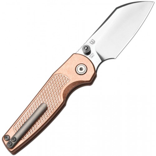 Artisan Cutlery Cleo Knife - 2.54" CPM-S90V Sand Polished Modified Wharncliffe Blade Textured Copper Handle