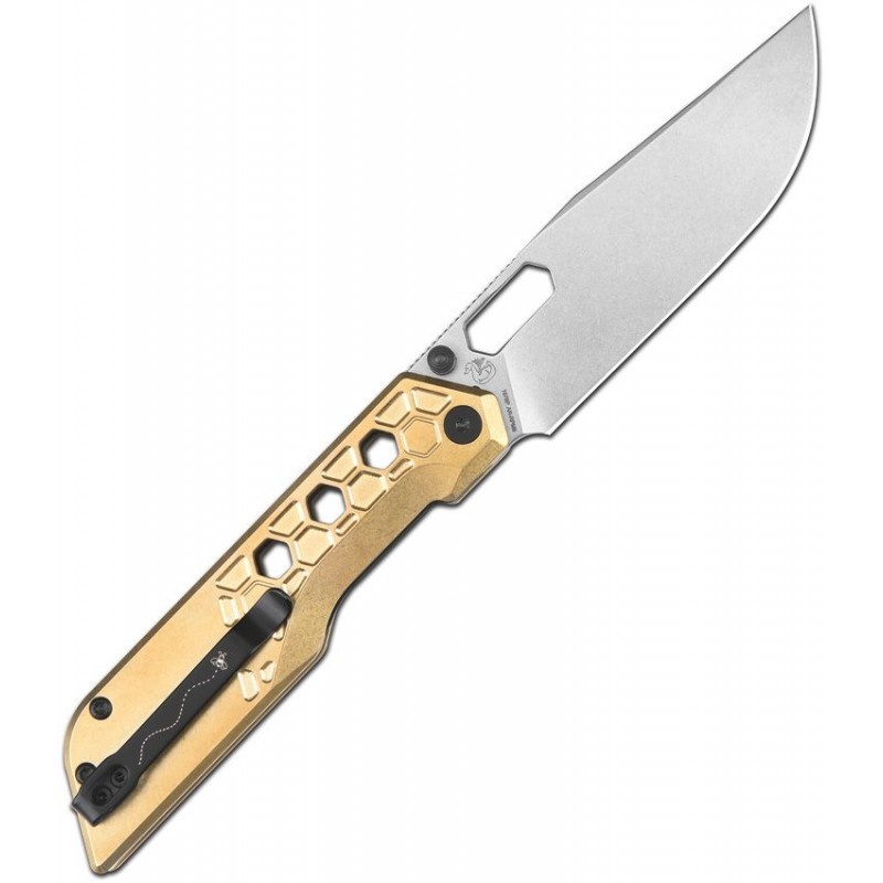 Artisan Cutlery Beest Folding Knife - 3.65" AR-RPM9 Stonewashed DP Blade Milled Brass Handle