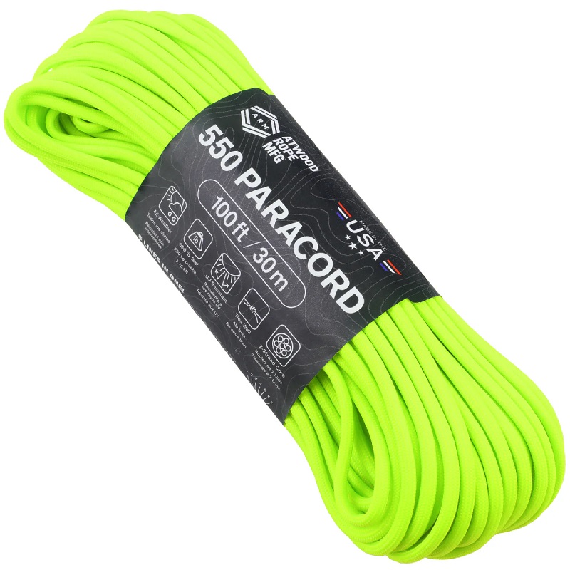 Atwood Rope MFG Premium 550 Paracord - Neon Green - 100ft 